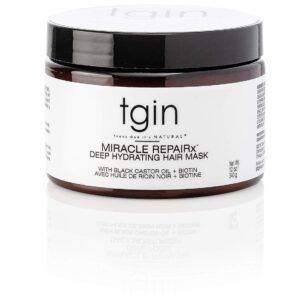 tgin Miracle RepaiRx Deep Hydrating Hair Mask for Curly, Coily and Wavy Hair, with Biotin and Black Castor Oil, Deep Moisture and Repair for Damaged, Color-Treated Hair, 12 oz