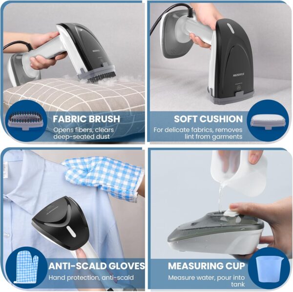 Powerful Handheld Fabric Steamer - 1800W with Fast Ceramic Heat-Up Plate, 2-in-1 Ironing & Wrinkle Remover, Steam Nozzle, Lint Brush - White, for US 120V Only - Image 3