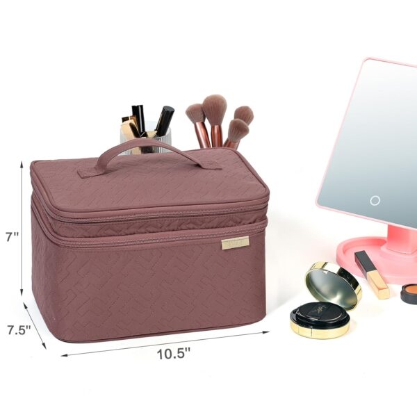 NISHEL Large Double Layer Travel Makeup Bag Women, Large Cosmetic Case, Organizer for Travel-Size Accessories Bottles, Brushes, Conditioner, and Skin Care Products, Rose-wood Pink - Image 6