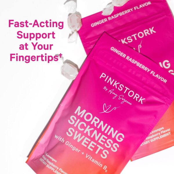 Pink Stork Morning Sickness Sweets, Organic Raspberry Ginger Candy with Vitamin B6 for Morning Sickness, Motion Sickness, Prenatal Heartburn - Pregnancy Must Haves - 30 Wrapped Drops - Image 6