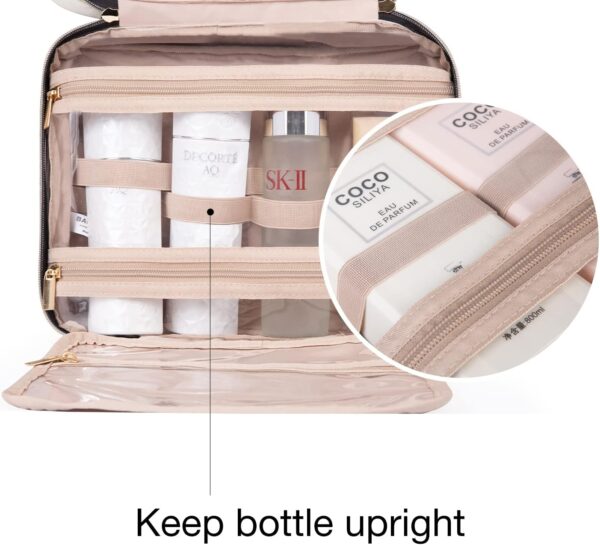 BAGSMART Toiletry Bag Travel Bag with Hanging Hook, Water-resistant Makeup Cosmetic Bag Travel Organizer for Accessories, Shampoo, Full Sized Container, Toiletries (Beige, Large) - Image 3