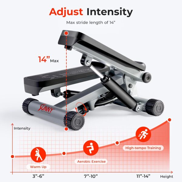 Sunny Health & Fitness Mini Steppers for Exercise at Home, Stair Step Workout Machine with Optional Resistance Bands, Full Body Cardio Equipment, Optional Free SunnyFit App Connection Smart Stepper - Image 3