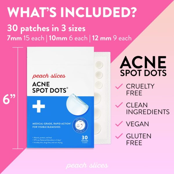 Peach Slices | Acne Spot Dots | Hydrocolloid Acne Patches | For Zits, Blemishes, & Breakouts | Vegan | Cruelty-Free | Pimple Patches | Facial Skin Care Products | 3 Sizes (7mm, 10mm, & 12mm) | 30 Ct - Image 5