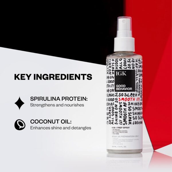 IGK GOOD BEHAVIOR 4-in-1 Prep Spray | Leave In + Detangle + Heat Protectant | Vegan + Cruelty Free | - Image 3
