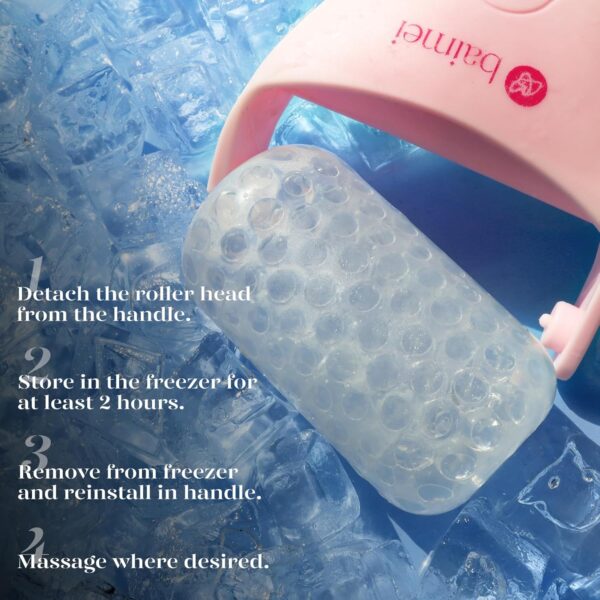 BAIMEI IcyMe Ice Roller for Face Women and Gua Sha Facial Tool Set, Ice Face Roller Reduces Puffiness, Relieves Migraines, Skin Care Tools, Self Care Gift for Women - Pink - Image 6