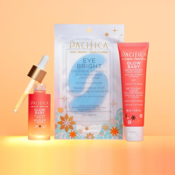 Pacifica Beauty | Glow Baby Vitamin C Trial + Value Kit | 3-Piece Skin Care Gift Set | Travel Friendly | Brightening Face Serum, Face Wash/Cleanser, Under Eye Patches | Glycolic Acid, AHA | Vegan - Image 2