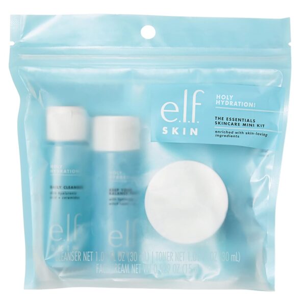 e.l.f. Skin Holy Hydration! The Essentials Mini Kit, Cleanser, Toner & Moisturizer for Hydrated & Balanced Skin, TSA-Friendly Sizes - Image 4