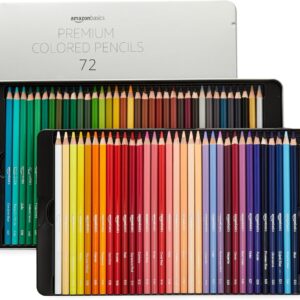 Amazon Basics Premium Colored Pencils 72 Count, Soft Core, Multicolor, Back to School Supplies (Pack of 1)