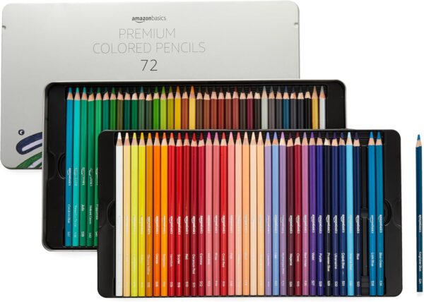 Amazon Basics Premium Colored Pencils 72 Count, Soft Core, Multicolor, Back to School Supplies (Pack of 1)