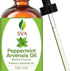 SVA Peppermint Essential Oil – 4 Fl Oz – 100% Natural Peppermint Oil - for Diffuser, Hair Care, Face, Skin Care, Aromatherapy, Scalp and Body Massage, Soap and Candle Making - with Dropper