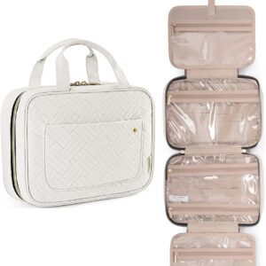 BAGSMART Toiletry Bag Travel Bag with Hanging Hook, Water-resistant Makeup Cosmetic Bag Travel Organizer for Accessories, Shampoo, Full Sized Container, Toiletries (Beige, Large)