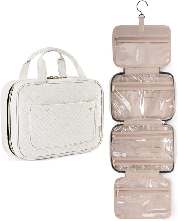 BAGSMART Toiletry Bag Travel Bag with Hanging Hook, Water-resistant Makeup Cosmetic Bag Travel Organizer for Accessories, Shampoo, Full Sized Container, Toiletries (Beige, Large)
