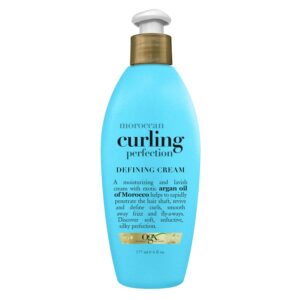 OGX Argan Oil of Morocco Curling Perfection Curl-Defining Cream, Hair-Smoothing Anti-Frizz Cream to Define All Curl Types & Hair Textures, Paraben-Free, Sulfated-Surfactants Free, 6 oz