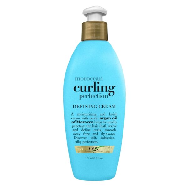 OGX Argan Oil of Morocco Curling Perfection Curl-Defining Cream, Hair-Smoothing Anti-Frizz Cream to Define All Curl Types & Hair Textures, Paraben-Free, Sulfated-Surfactants Free, 6 oz