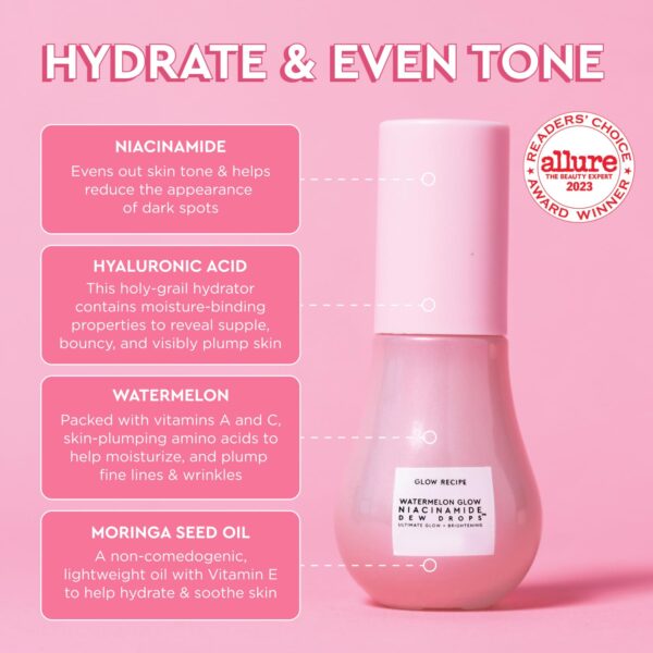 Glow Recipe Niacinamide Dew Drops Face Serum - Hydrating Korean Skincare & Illuminating Makeup Primer for Dewy, Glass Skin - Hyaluronic Acid Serum for Brightening, Plumping & Highlighting (15ml) - Image 4