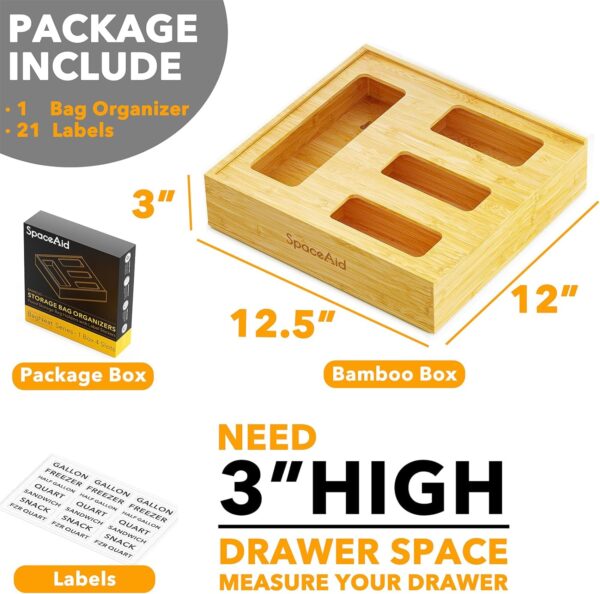 SpaceAid Bag Storage Organizer for Kitchen Drawer, Bamboo Organizer, Compatible with Gallon, Quart, Sandwich and Snack Variety Size Bag (1 Box 4 Slots) - Image 5