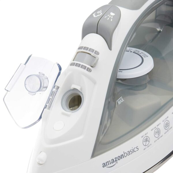 Amazon Basics Steam Iron For Clothes, Handheld Steamer, Steel Soleplate, 1700-Watt, Gray, 1.62ft - Image 4