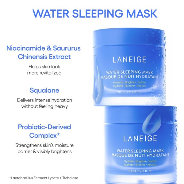 LANEIGE Water Sleeping Mask: Korean Overnight Mask, Squalane, Probiotic-Derived Complex, Hydrate, Barrier-Boosting, Visibly Smooth and Brighten - Image 3
