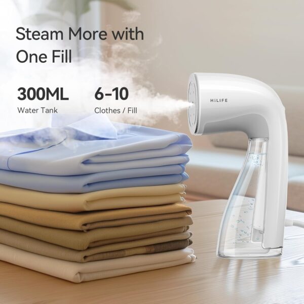 HiLIFE Steamer for Clothes, Handheld Clothes Steamer with Large 300ml Tank, 1100W Clothing Steamer, Fabric Wrinkle Remover, Portable & Compact Travel Size Garment Steamer ONLY FOR 120V (White) - Image 3