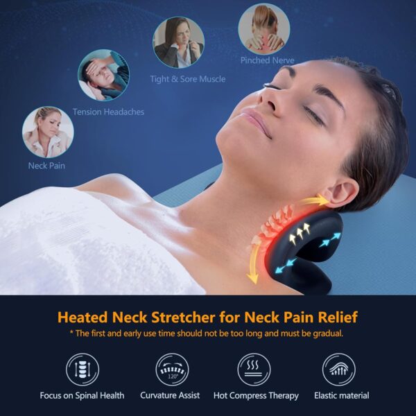 Cozyhealth Neck Stretcher for Neck Pain Relief, Heated Cervical Traction Device Pillow with Graphene Heating Pad, Neck and Shoulder Relaxer for TMJ Pain Relief and Cervical Spine Alignment (Black) - Image 3