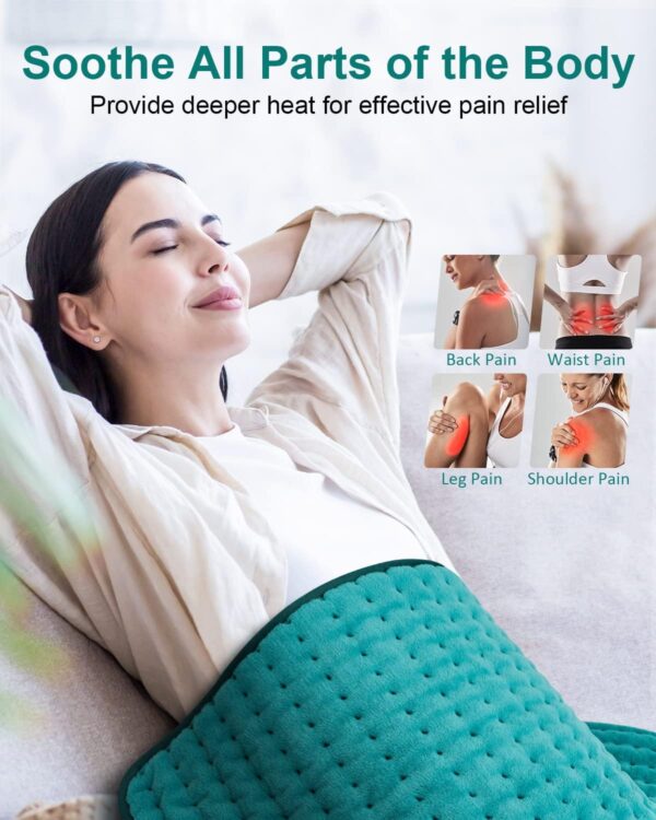 Heating Pad for Back Pain Relief with 6 Heat Settings, 4 Auto-Off, Gifts for Women Mom Men Dad, Electric Heating Pads for Cramps/Abdomen/Waist/Shoulder, Moist Dry Heat Options, 12 - Image 4