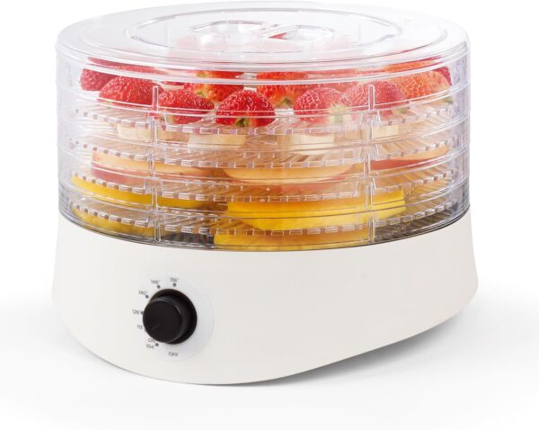 Commercial Chef Food Dehydrator, Dehydrator for Food and Jerky, 280W Meat Dehydrator Machine for Dehydrated Foods with 5 Drying Racks and Slide Out Tray, White