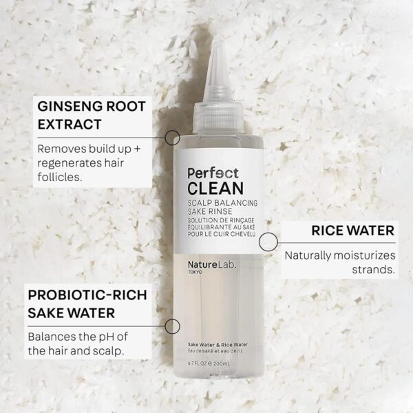 NATURELAB. TOKYO Perfect Clean Clarifying Scalp Scrub 2-in-1 Shampoo and Scalp Scrub Hair Treatment (8.1 oz) & Perfect Clean Scalp Balancing Sake Rinse (7 oz) - Image 5