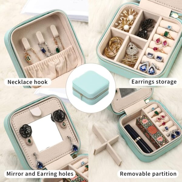 Jewelry Travel Case with Mirror,Small Travel Jewelry Organizer, Portable Jewelry Box Travel Mini Organizer Portable Display Storage Box For Rings Earrings Necklaces (NavyBlue) - Image 5
