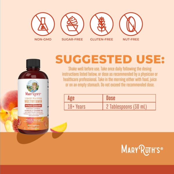 MaryRuth\'s Liquid Multivitamin + Lustriva® Hair Growth for Women| Biotin 10000mcg | Vitamin D | B Vitamins |Clinically Tested for Thicker Hair, Wrinkles, Fine Lines, Skin Care| Ages 18+ | 15.22 Fl Oz - Image 6