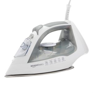 Amazon Basics Steam Iron For Clothes, Handheld Steamer, Steel Soleplate, 1700-Watt, Gray, 1.62ft