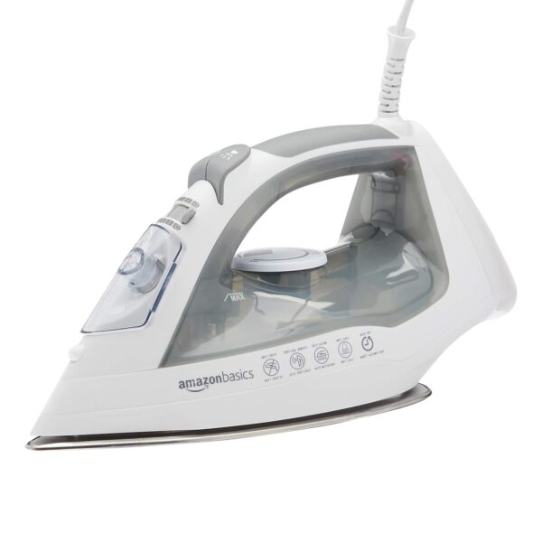 Amazon Basics Steam Iron For Clothes, Handheld Steamer, Steel Soleplate, 1700-Watt, Gray, 1.62ft