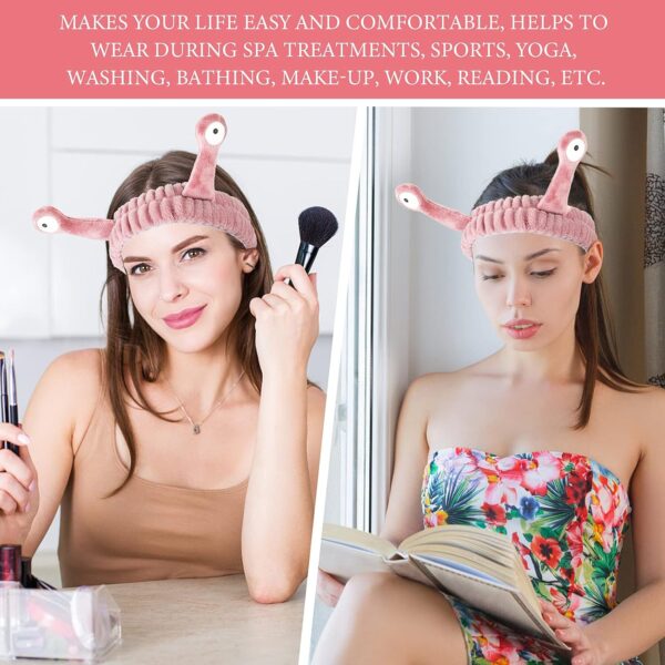 Molain Face Wash Headband, Palm and Snail Spa Hair Bands Makeup Headbands Women Cartoon Cute Coral Fleece Elastic Headband Creative Hair Accessories for Washing Face Shower Sports Beauty Skincare - Image 6