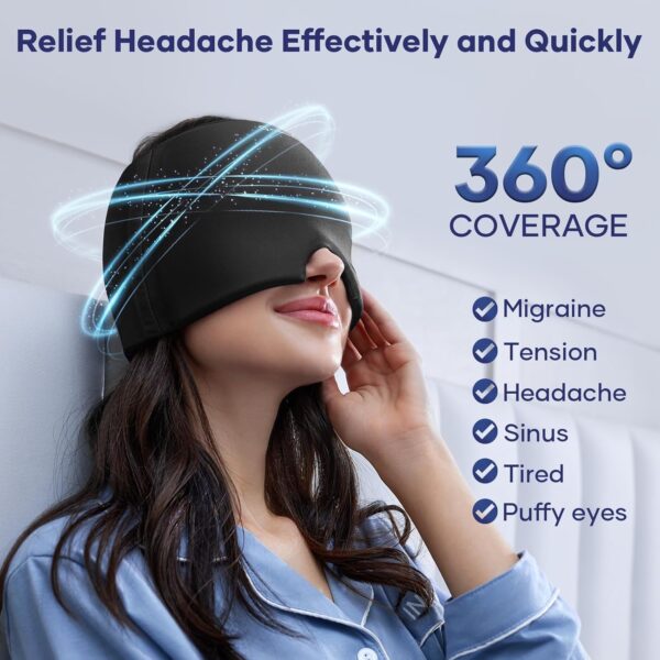 Migraine Relief Cap, Migraine Headache Relief Cap Hat Mask Products, Cooling Gel Hat Head Wrap for Migraine, Tension, Stress & Puffy Eyes,Natural Relief Cap for Instant Headache Relief - Image 2