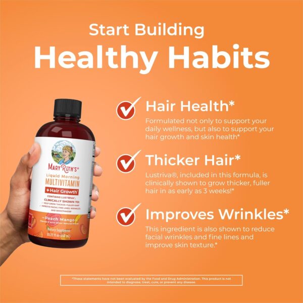MaryRuth\'s Liquid Multivitamin + Lustriva® Hair Growth for Women| Biotin 10000mcg | Vitamin D | B Vitamins |Clinically Tested for Thicker Hair, Wrinkles, Fine Lines, Skin Care| Ages 18+ | 15.22 Fl Oz - Image 2