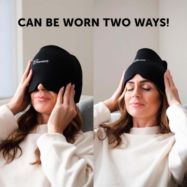 TheraICE Migraine Relief Cap, Soothing Headache Hat Ice Pack Mask, Face Cold Compress Cooling Gel Head Wrap Products for Tension, Stress & Hangover - Image 5