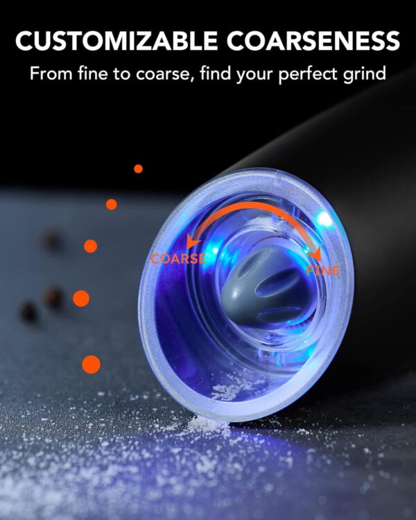 FORLIM Gravity Electric Salt and Pepper Grinder Set, Automatic Pepper Grinder Shakers Mill, Upgraded Batteries Powered Adjustable Coarseness with LED, One Hand Operation Perfect for Kitchen(Black) - Image 5