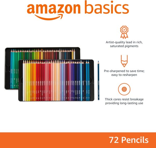 Amazon Basics Premium Colored Pencils 72 Count, Soft Core, Multicolor, Back to School Supplies (Pack of 1) - Image 2