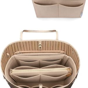 LEXSION Felt Purse Bag Organizer Insert with zipper Bag Tote Shaper Fit Speedy Neverful PM MM