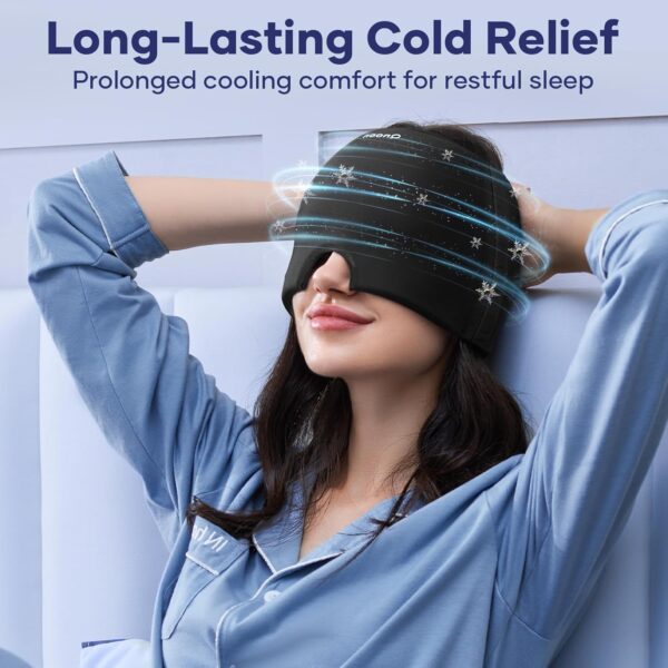 Migraine Relief Cap, Migraine Headache Relief Cap Hat Mask Products, Cooling Gel Hat Head Wrap for Migraine, Tension, Stress & Puffy Eyes,Natural Relief Cap for Instant Headache Relief - Image 3