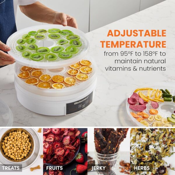 Elite Gourmet EFD770WD Digital Food Dehydrator with 5x12.5” BPA Free Trays, Adjustable 48-hr Timer and Temperature from 95~158F, Jerky, Herbs, Fruit, Veggies, Dried Snacks, White - Image 2