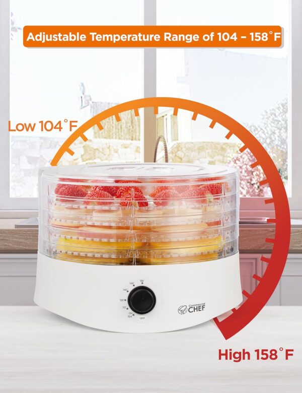 Commercial Chef Food Dehydrator, Dehydrator for Food and Jerky, 280W Meat Dehydrator Machine for Dehydrated Foods with 5 Drying Racks and Slide Out Tray, White - Image 5