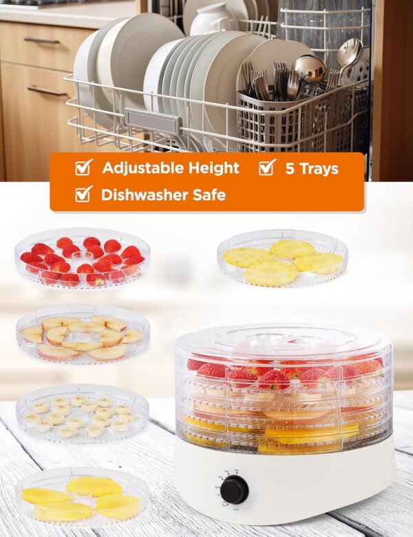 Commercial Chef Food Dehydrator, Dehydrator for Food and Jerky, 280W Meat Dehydrator Machine for Dehydrated Foods with 5 Drying Racks and Slide Out Tray, White - Image 3
