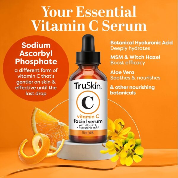 TruSkin Vitamin C Serum – Anti Aging Facial Serum with Vitamin C, Hyaluronic Acid, Vitamin E and More – Brightening Serum for Dark Spots, Even Skin Tone, Eye Area, Fine Lines & Wrinkles, 2 Fl Oz - Image 2