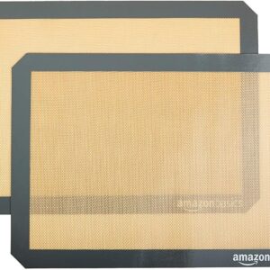Amazon Basics Rectangular Silicone, Non-Stick Reusable, Food Safe Baking Mat, Pack of 2, 16.5