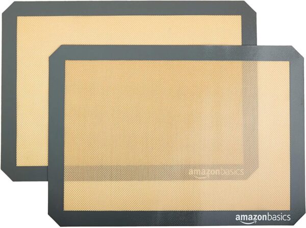 Amazon Basics Rectangular Silicone, Non-Stick Reusable, Food Safe Baking Mat, Pack of 2, 16.5