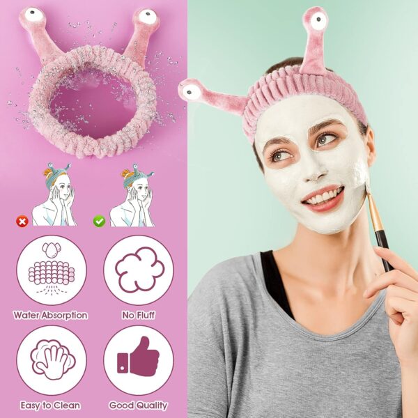Molain Face Wash Headband, Palm and Snail Spa Hair Bands Makeup Headbands Women Cartoon Cute Coral Fleece Elastic Headband Creative Hair Accessories for Washing Face Shower Sports Beauty Skincare - Image 4