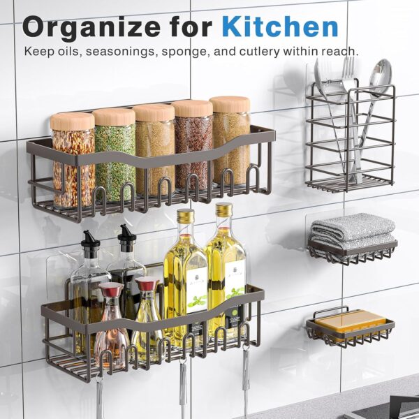 Shower Caddy 5 Pack,Adhesive Shower Organizer for Bathroom Storage&Home Decor&Kitchen,No Drilling,Large Capacity,Rustproof Stainless Steel Bathroom Organizer,Shower Shelves for Inside Shower-Larger - Image 6