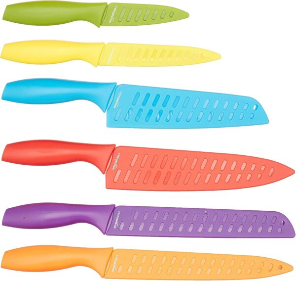 Amazon Basics Color-Coded Dishwasher Safe Kitchen 12-Piece Knife Set, 6 Knives with 6 Blade Guards, Multicolor, 13.88 x 4.13 x 1.38 inch - Image 2