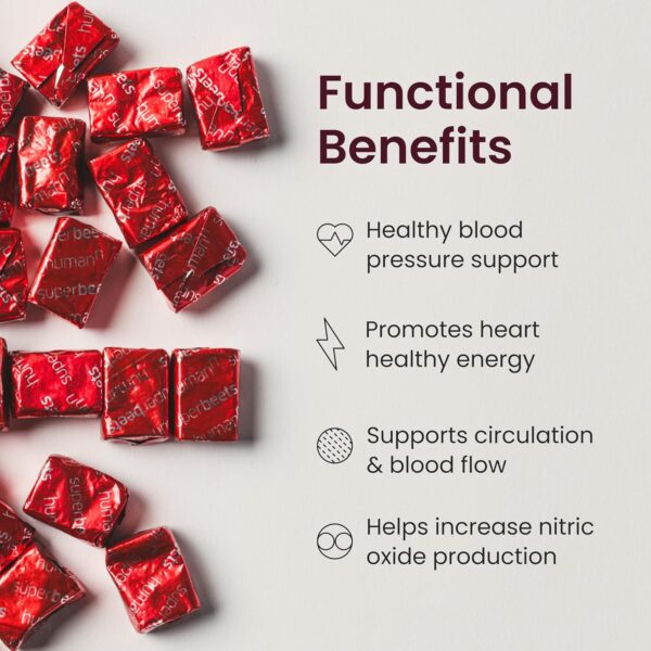 humanN SuperBeets Heart Chews, Nitric Oxide and Blood Pressure Support, Grape Seed Extract & Non-GMO Beet Root Powder Energy Chews, Super Beets Heart Chews, Pomegranate Berry Flavor, 60 Count - Image 2