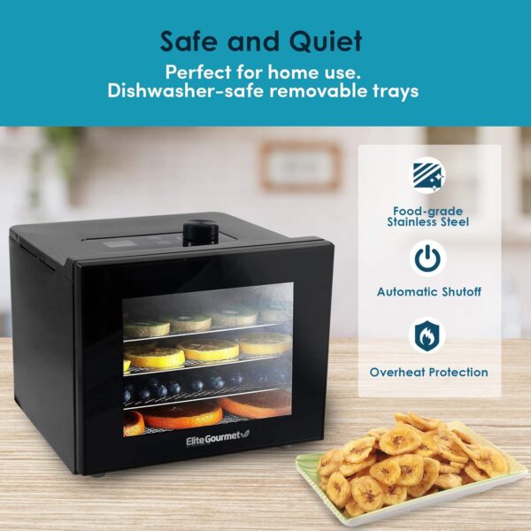 Elite Gourmet Food Dehydrator, Stainless Steel Trays Food Dehydrator, Adjustable Temperature Controls, Jerky Herbs Fruit Veggies Snacks - Image 4
